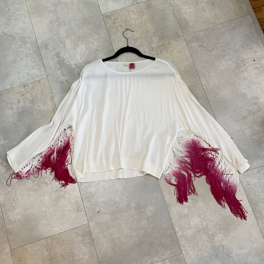 Maje white top size 1 pink detail fringe